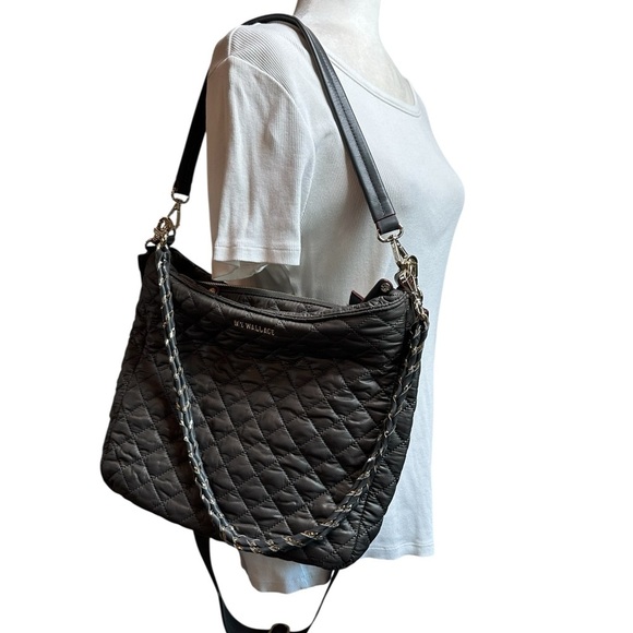 MZ Wallace Crosby Hobo Quilted Black Crossbody Bag Magnet color - Picture 7 of 7
